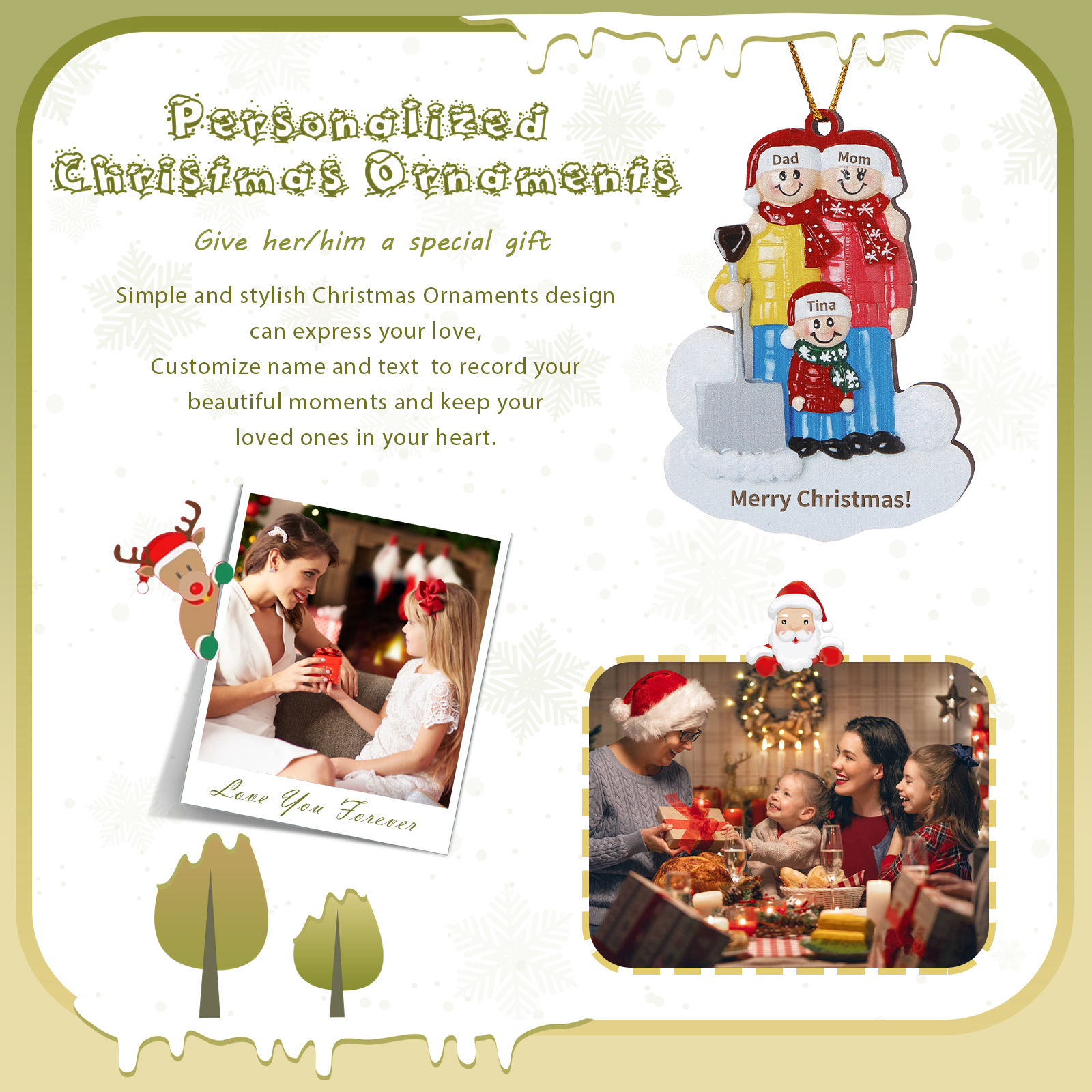 Snow Shoveling Family Personalised Wooden Christmas Ornament with Custom 3 Names-Jessemade AU