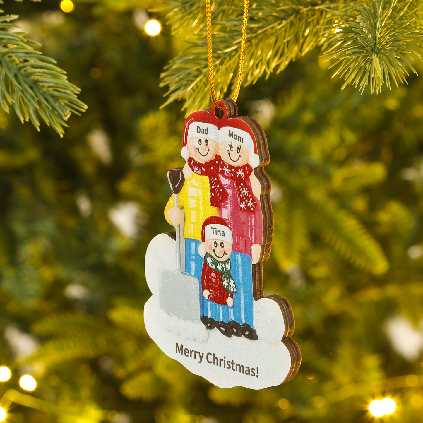 Snow Shoveling Family Personalised Wooden Christmas Ornament with Custom 3 Names-Jessemade AU