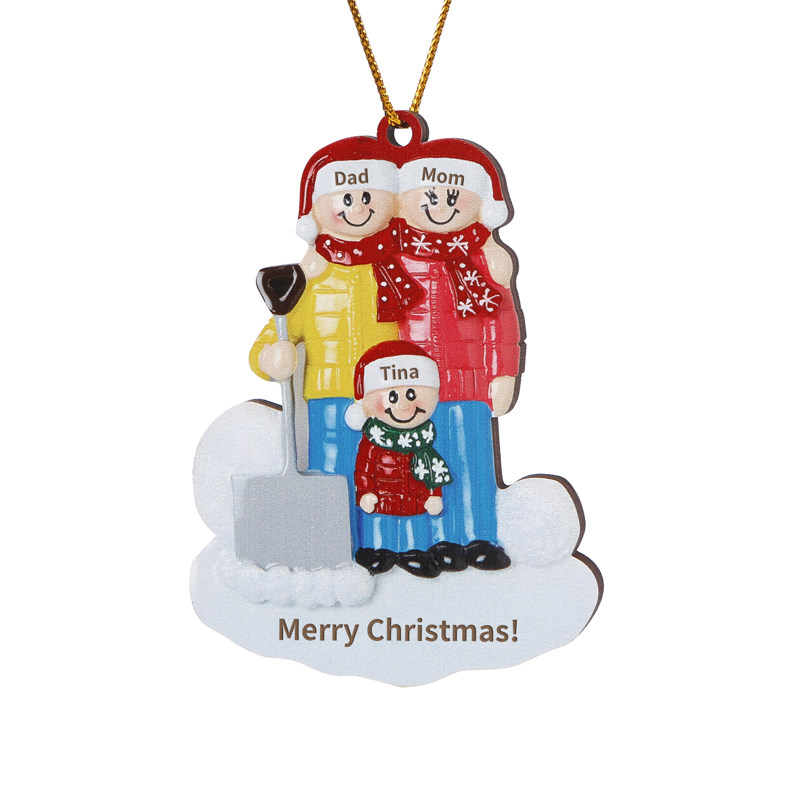 Snow Shoveling Family Personalised Wooden Christmas Ornament with Custom 3 Names-Jessemade AU