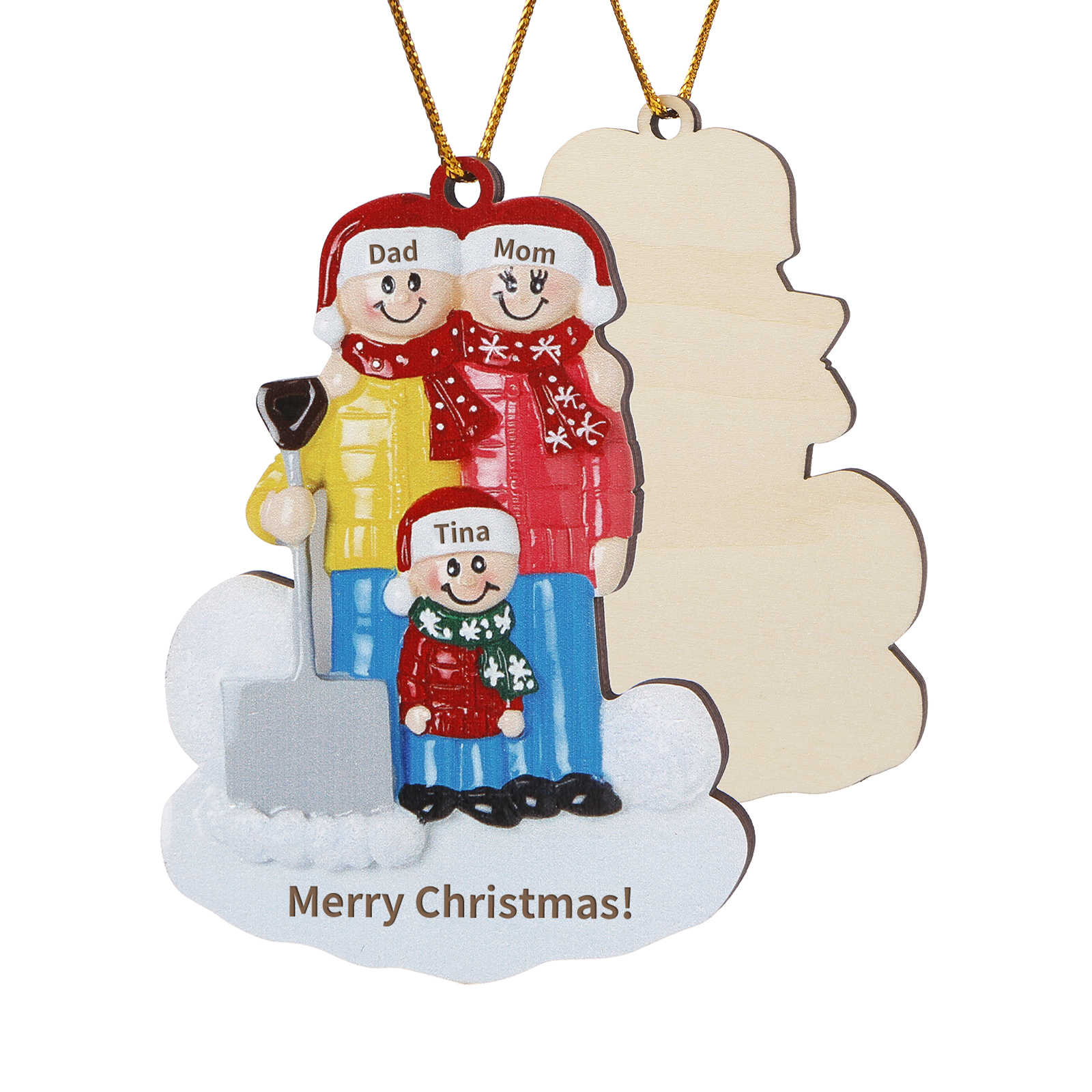 Snow Shoveling Family Personalised Wooden Christmas Ornament with Custom 3 Names-Jessemade AU