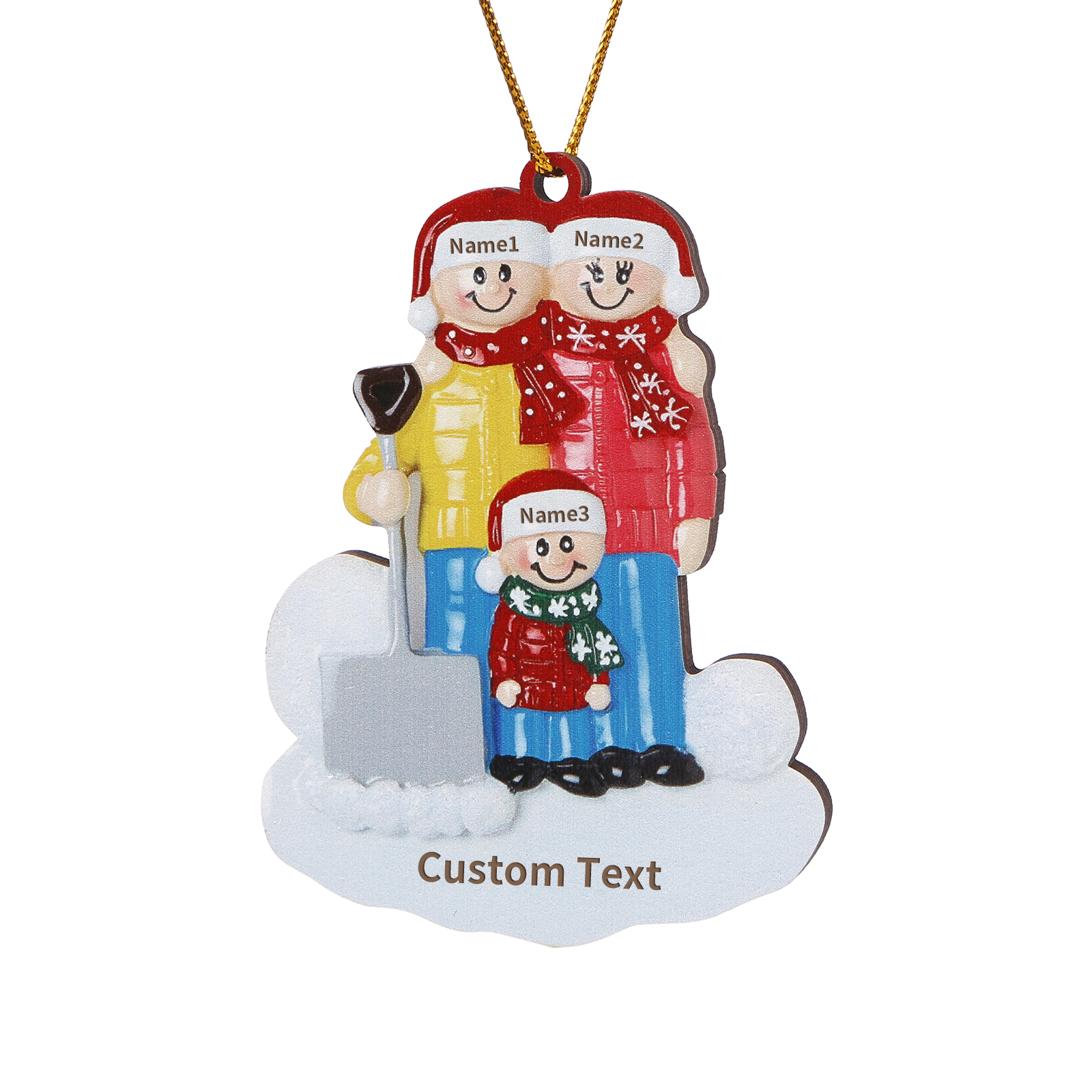 Snow Shoveling Family Personalised Wooden Christmas Ornament with Custom 3 Names-Jessemade AU