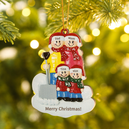 Snow Shoveling Family Personalised Wooden Christmas Ornament with Custom 4 Names-Jessemade AU