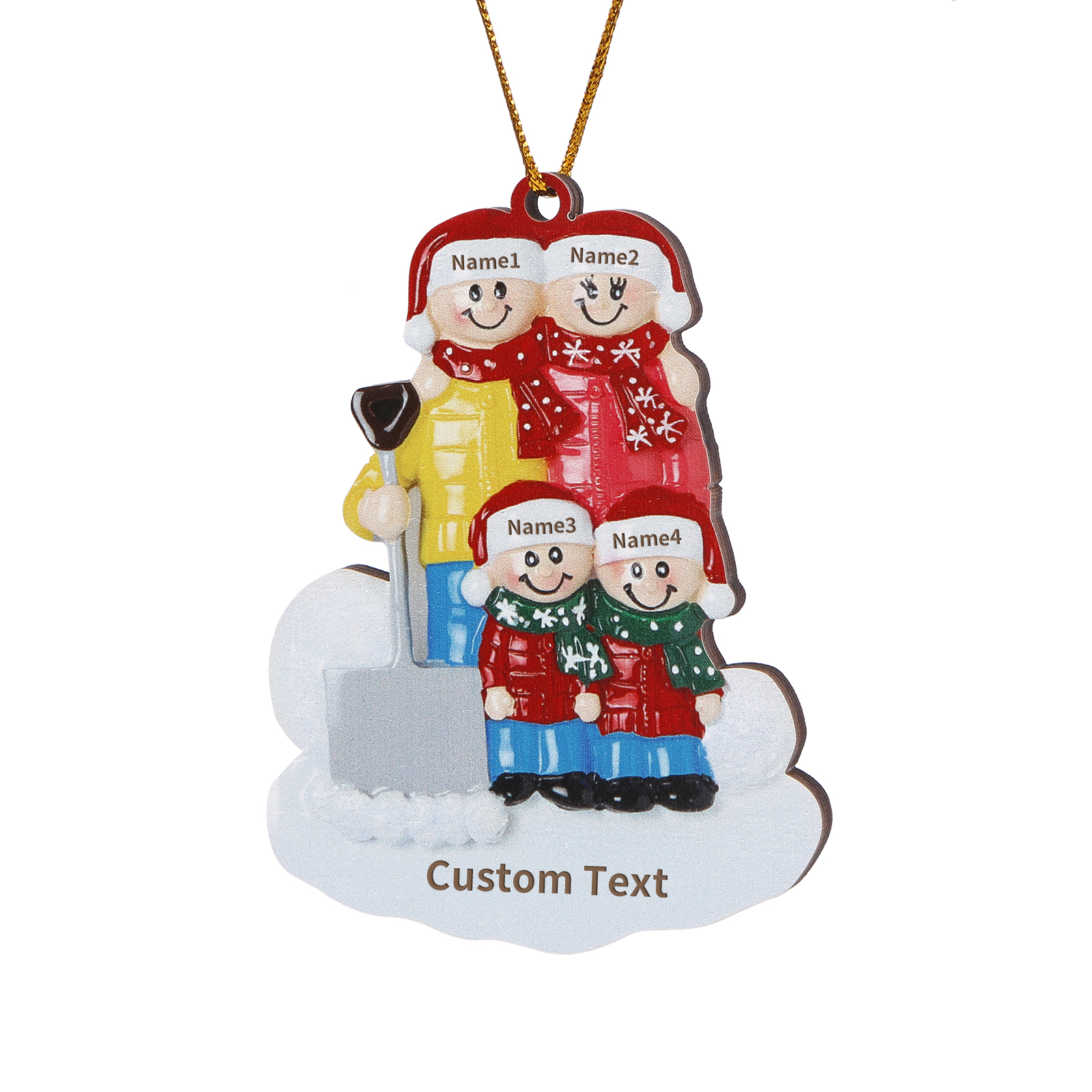 Snow Shoveling Family Personalised Wooden Christmas Ornament with Custom 4 Names-Jessemade AU