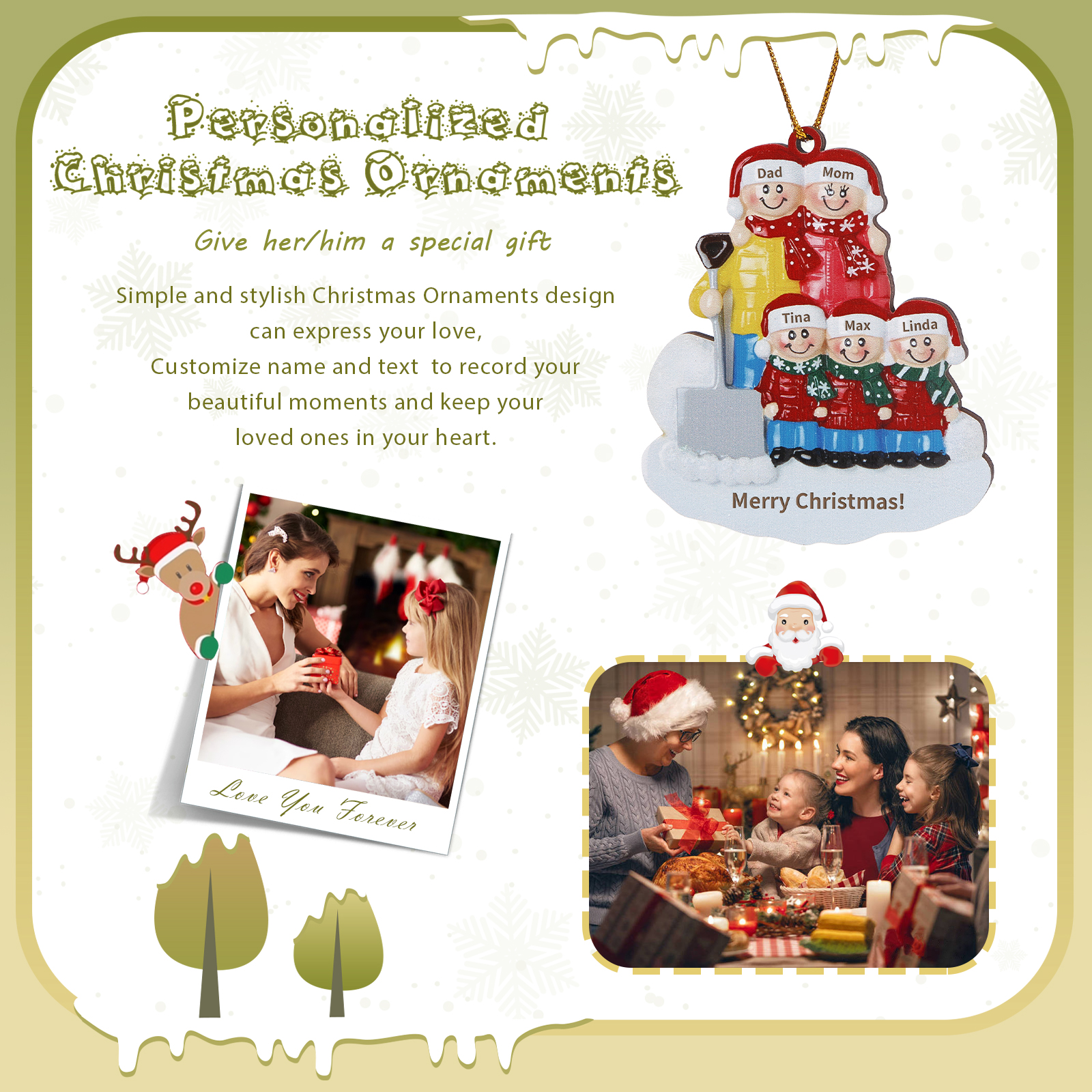 Snow Shoveling Family Personalised Wooden Christmas Ornament with Custom 5 Names-Jessemade AU