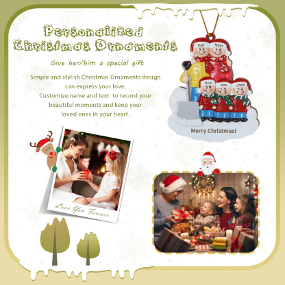 Snow Shoveling Family Personalised Wooden Christmas Ornament with Custom 5 Names-Jessemade AU