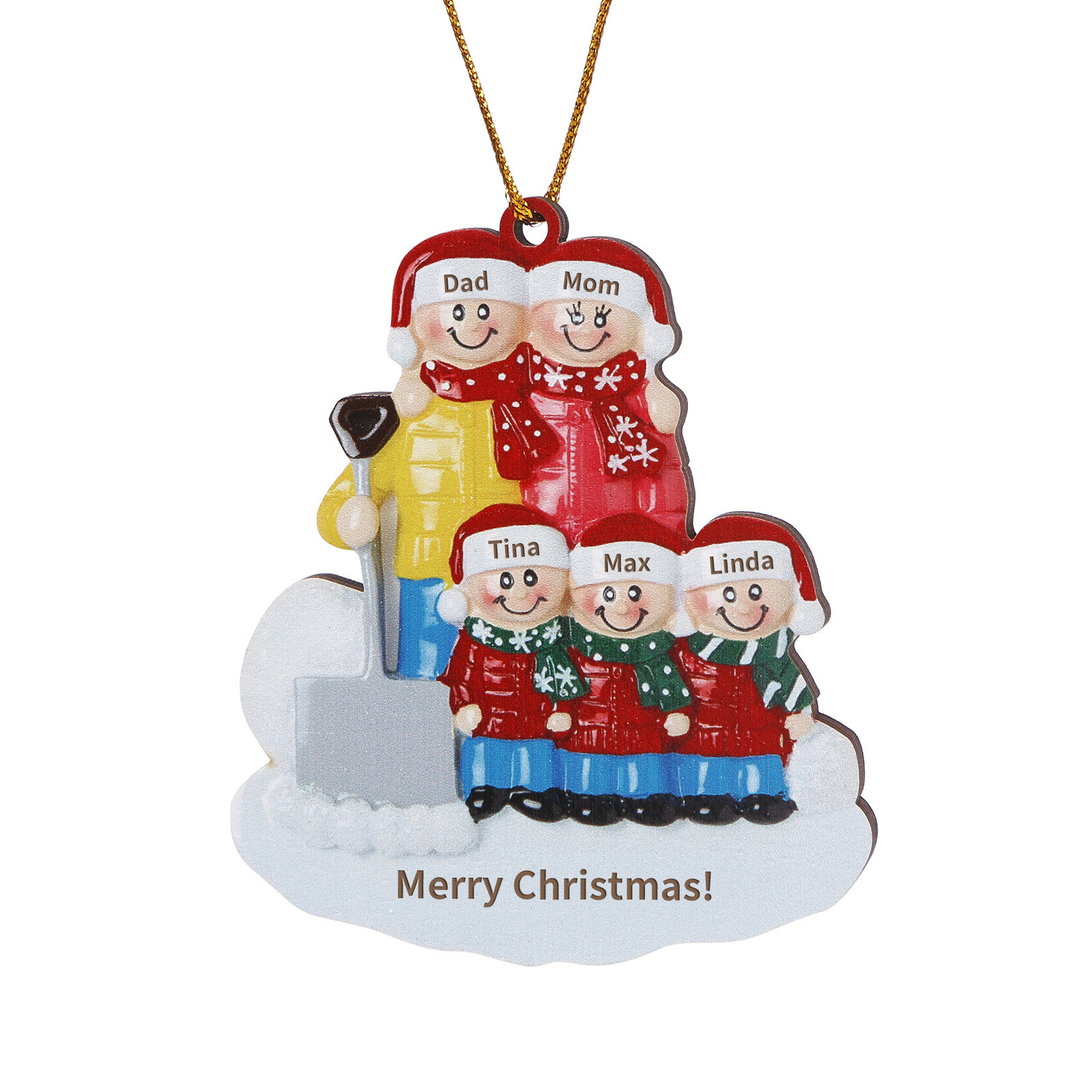 Snow Shoveling Family Personalised Wooden Christmas Ornament with Custom 5 Names-Jessemade AU