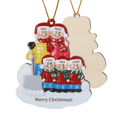 Snow Shoveling Family Personalised Wooden Christmas Ornament with Custom 5 Names-Jessemade AU