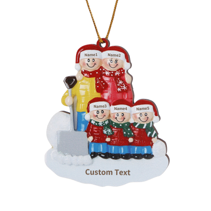 Snow Shoveling Family Personalised Wooden Christmas Ornament with Custom 5 Names-Jessemade AU