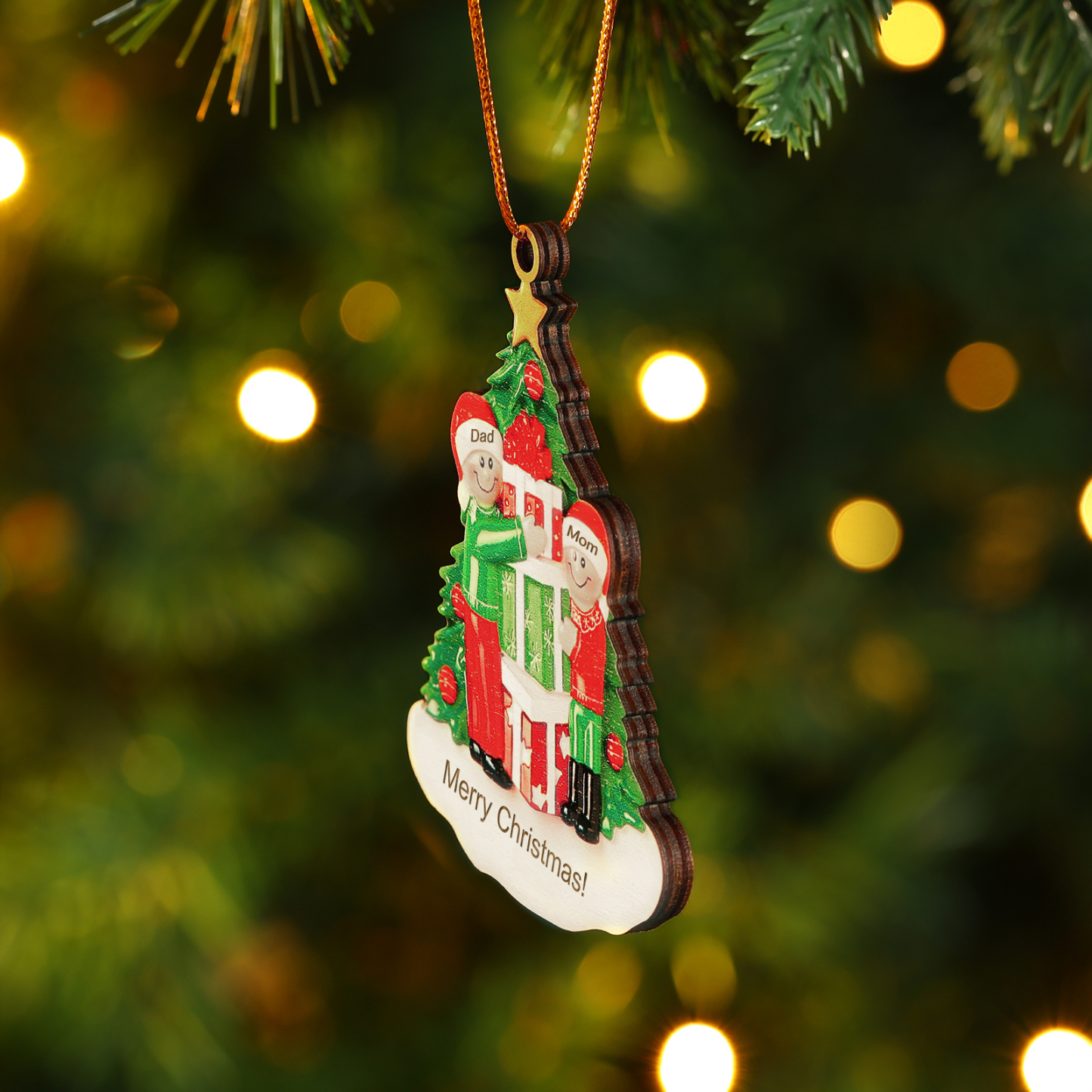 Personalised Christmas Tree with Presents Family Ornament Custom 2 Names Wood Ornament-Jessemade AU