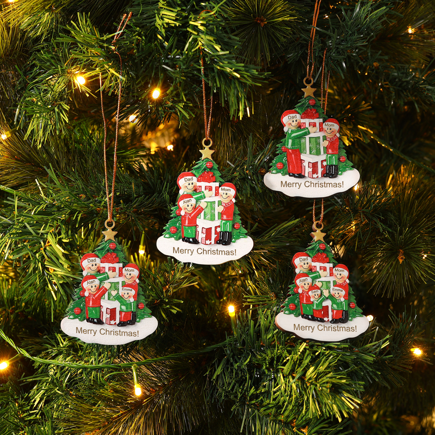 Personalised Christmas Tree with Presents Family Ornament Custom 5 Names Wood Ornament-Jessemade AU