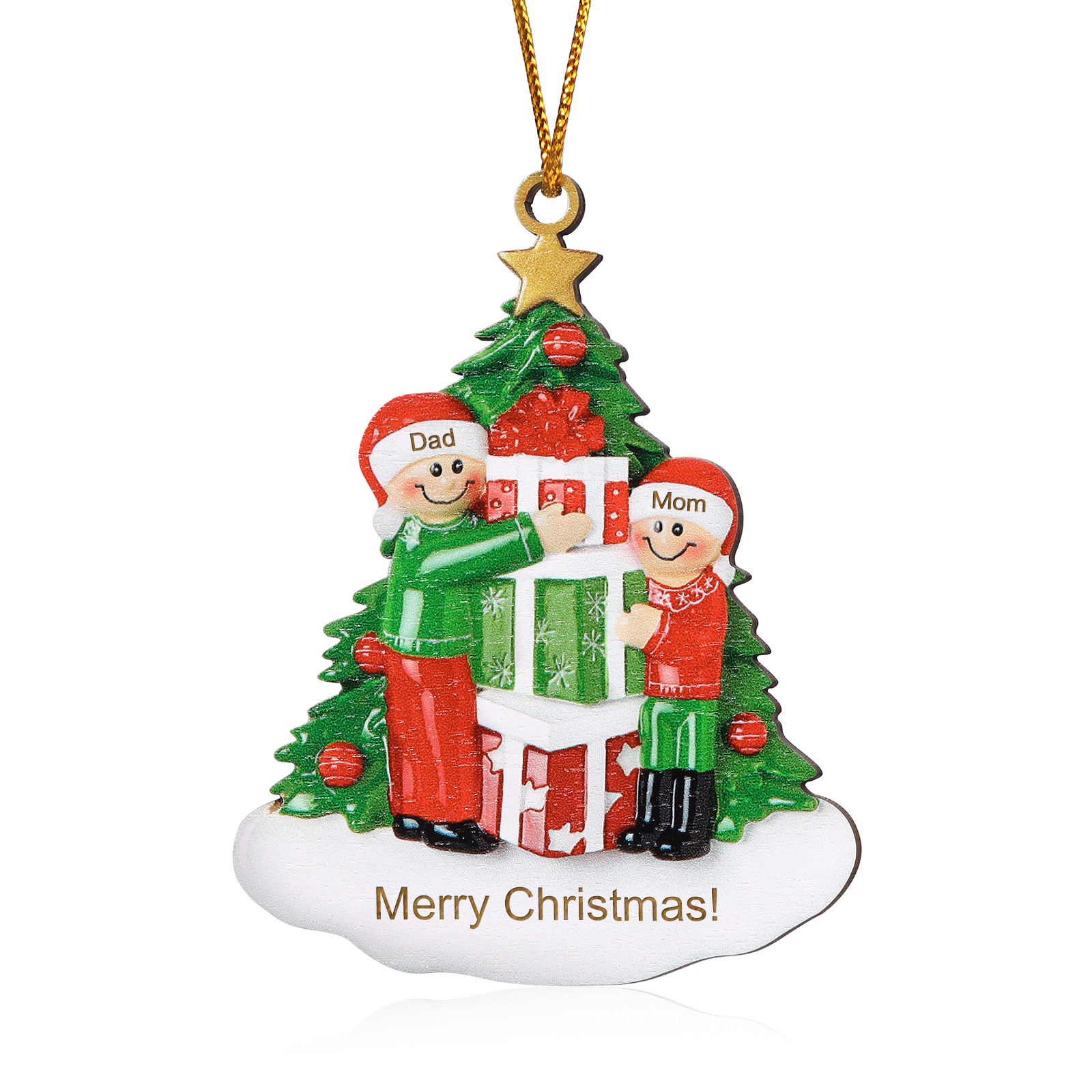 Personalised Christmas Tree with Presents Family Ornament Custom 2 Names Wood Ornament-Jessemade AU