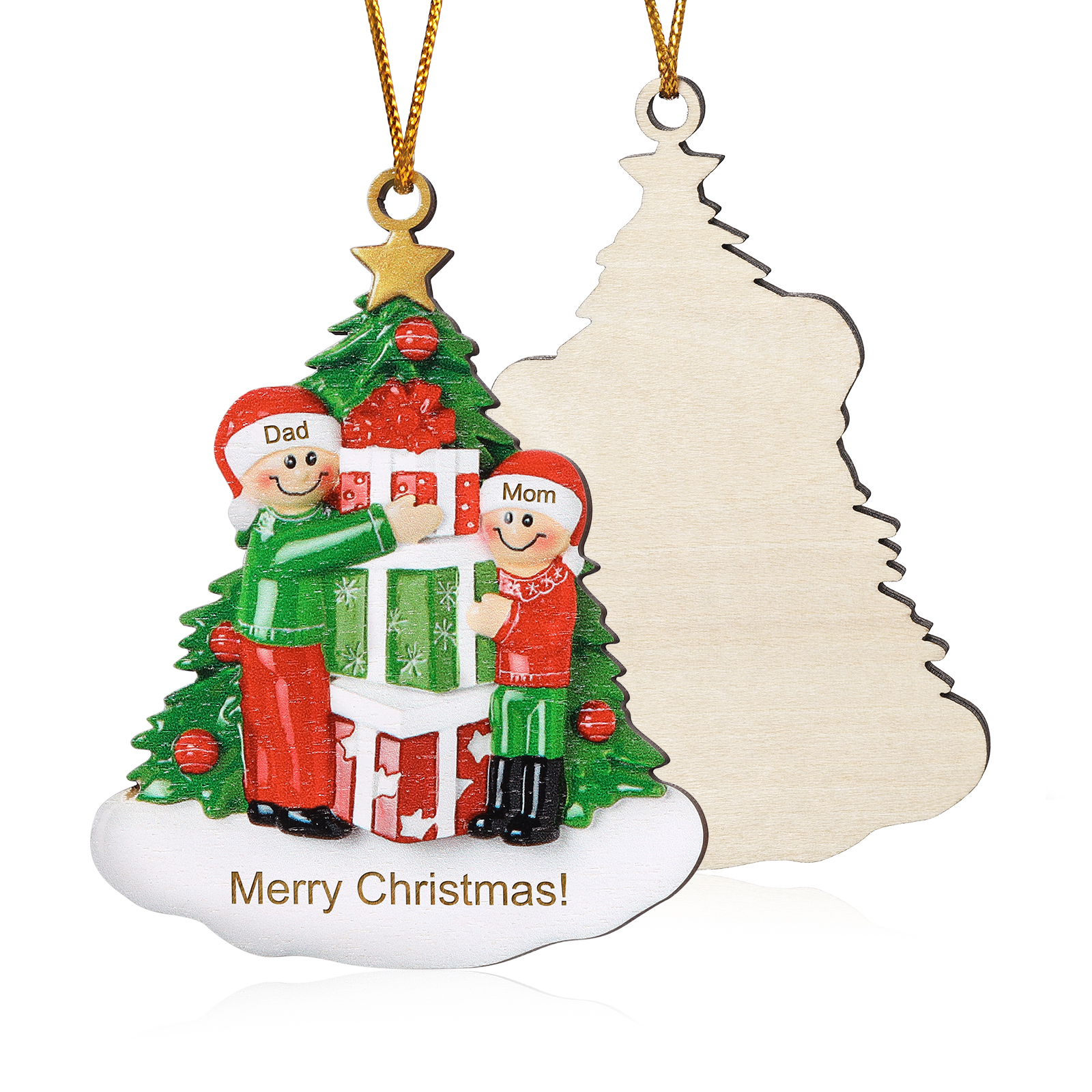 Personalised Christmas Tree with Presents Family Ornament Custom 2 Names Wood Ornament-Jessemade AU