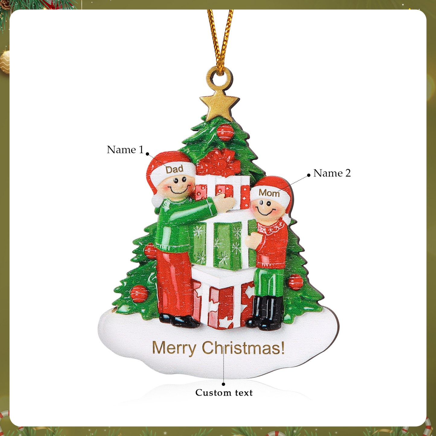 Personalised Christmas Tree with Presents Family Ornament Custom 2 Names Wood Ornament-Jessemade AU