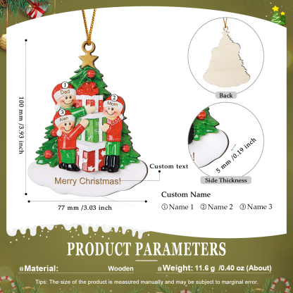 Personalised Christmas Tree with Presents Family Ornament Custom 3 Names Wood Ornament-Jessemade AU