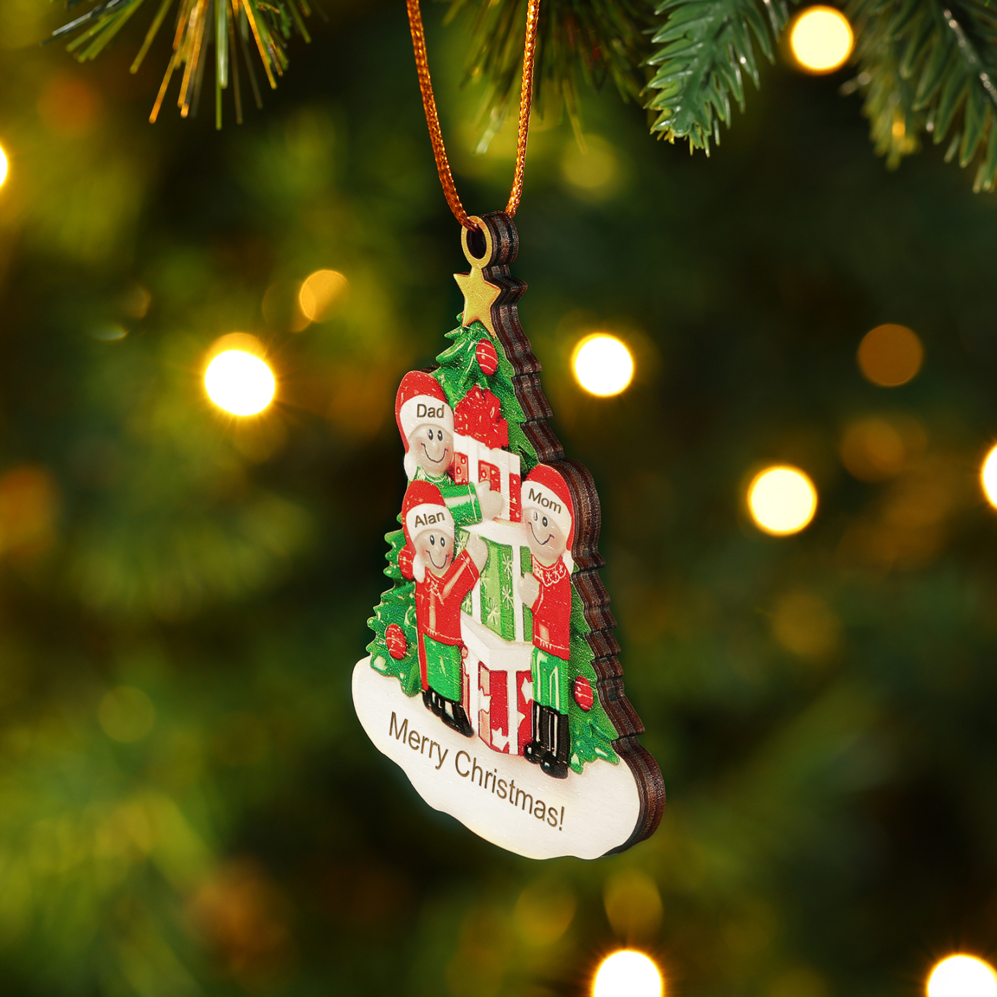Personalised Christmas Tree with Presents Family Ornament Custom 3 Names Wood Ornament-Jessemade AU