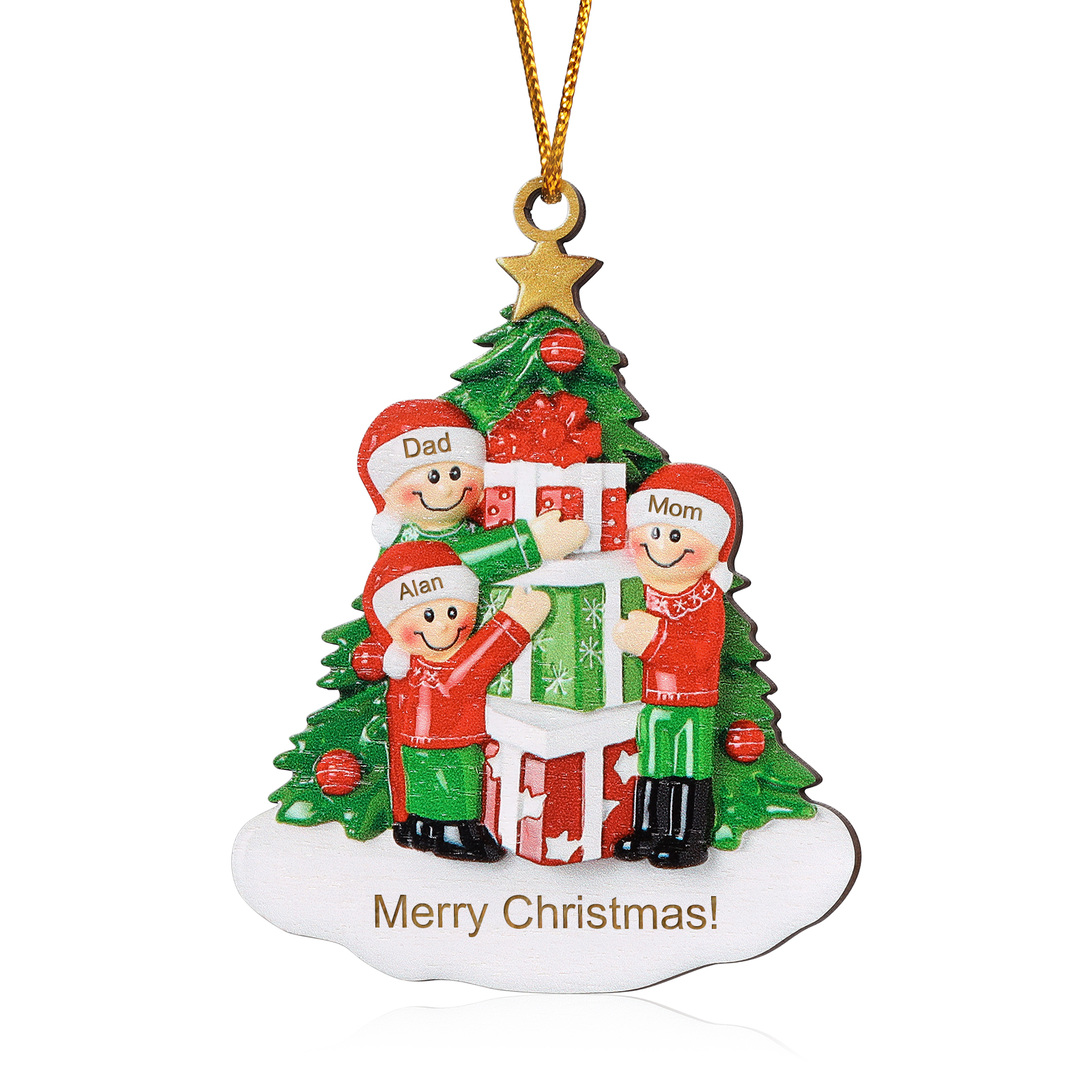 Personalised Christmas Tree with Presents Family Ornament Custom 3 Names Wood Ornament-Jessemade AU