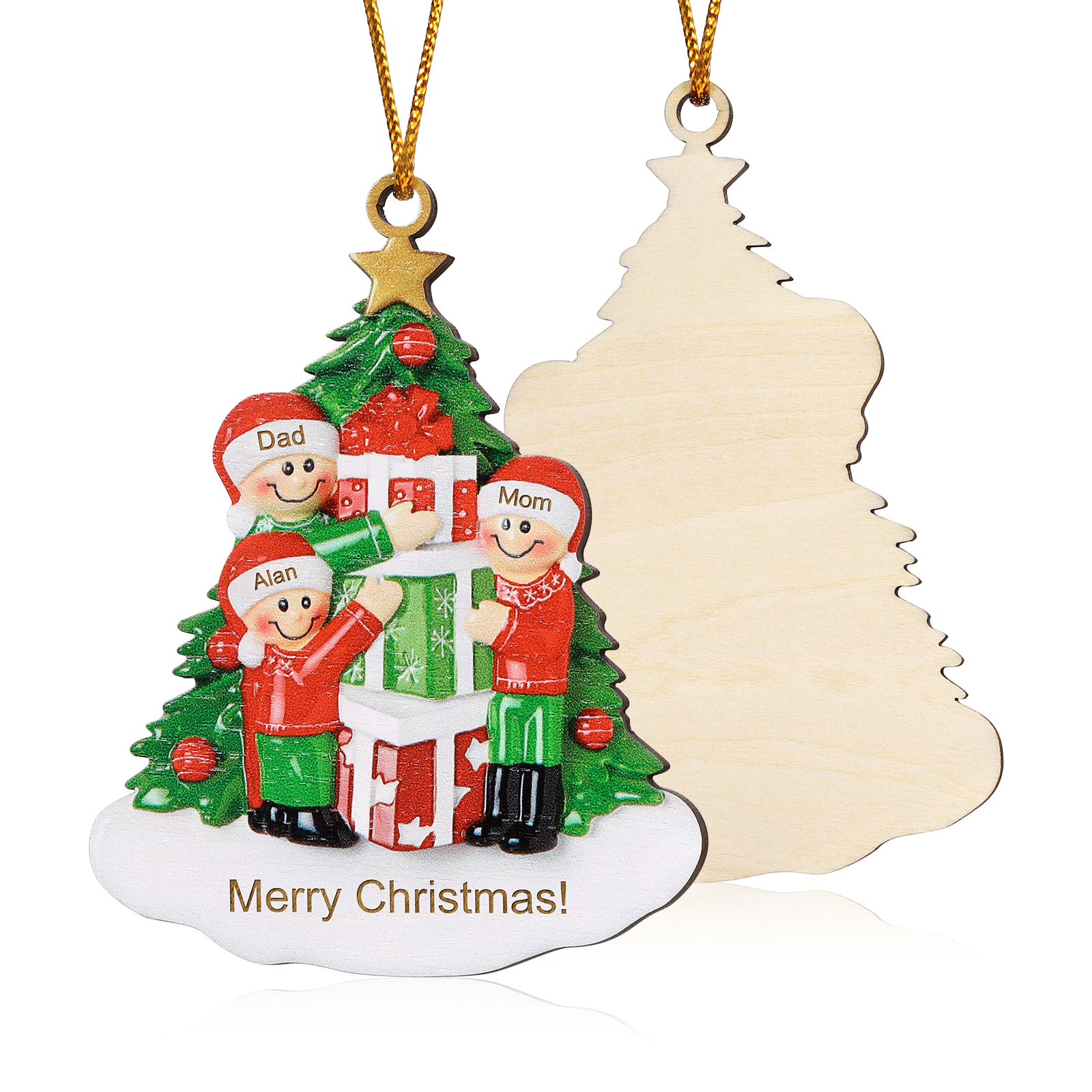 Personalised Christmas Tree with Presents Family Ornament Custom 3 Names Wood Ornament-Jessemade AU