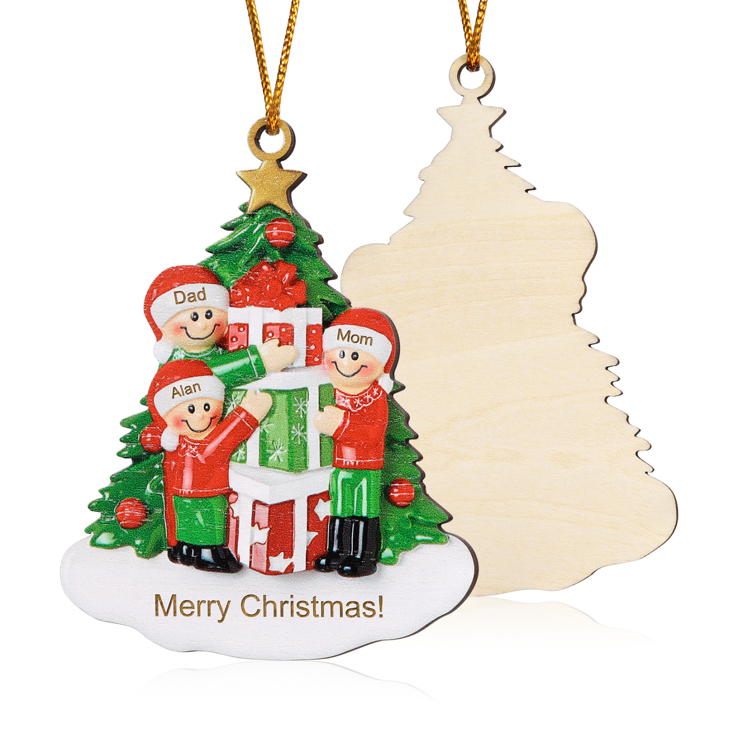 Personalised Christmas Tree with Presents Family Ornament Custom 3 Names Wood Ornament-Jessemade AU