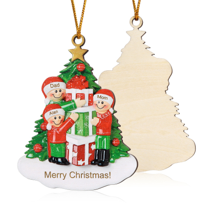 Personalised Christmas Tree with Presents Family Ornament Custom 3 Names Wood Ornament-Jessemade AU