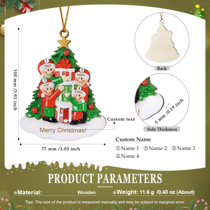 Personalised Christmas Tree with Presents Family Ornament Custom 4 Names Wood Ornament-Jessemade AU
