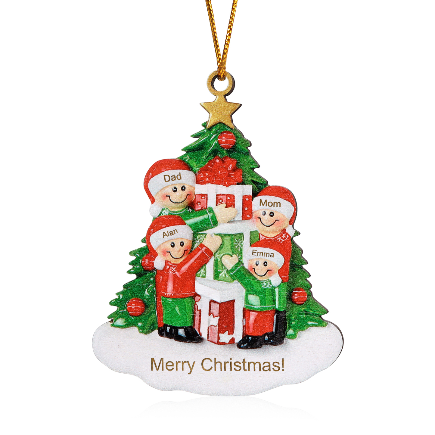 Personalised Christmas Tree with Presents Family Ornament Custom 4 Names Wood Ornament-Jessemade AU