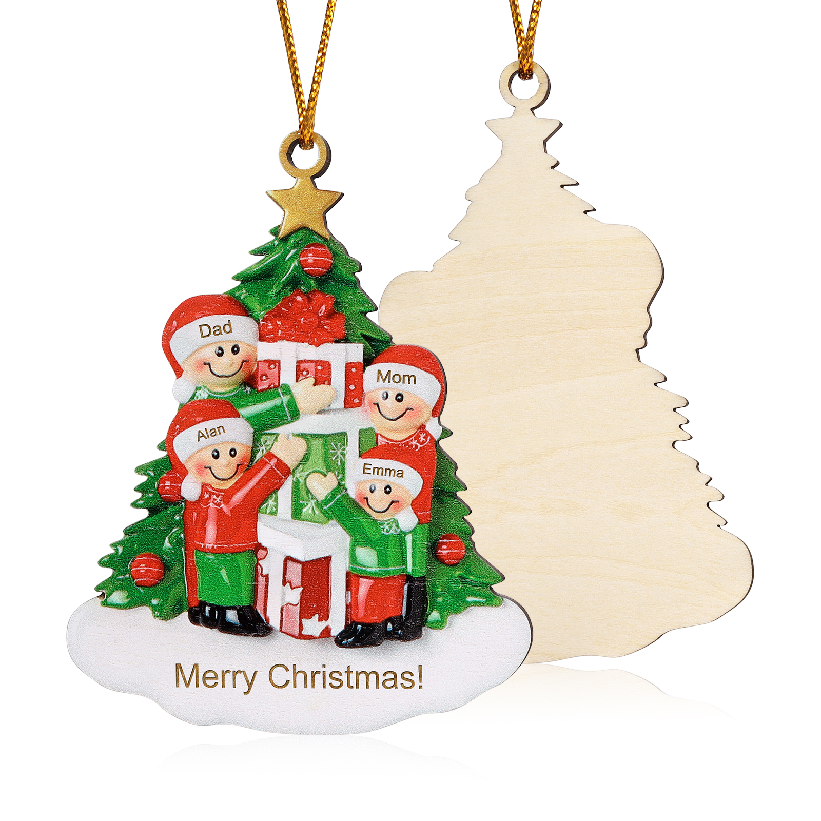 Personalised Christmas Tree with Presents Family Ornament Custom 4 Names Wood Ornament-Jessemade AU