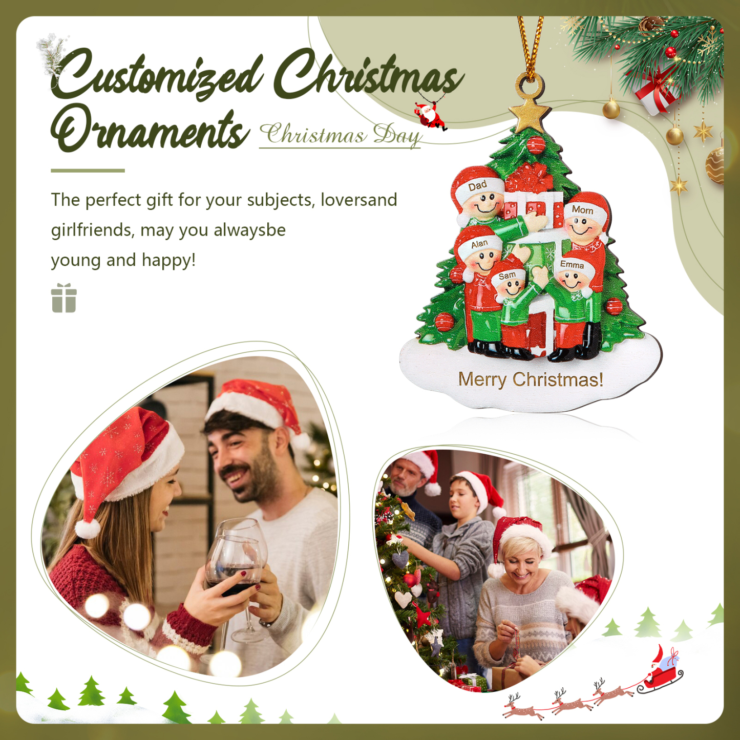 Personalised Christmas Tree with Presents Family Ornament Custom 5 Names Wood Ornament-Jessemade AU