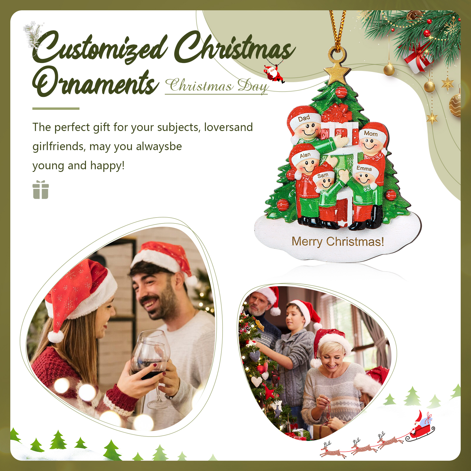 Personalised Christmas Tree with Presents Family Ornament Custom 5 Names Wood Ornament-Jessemade AU