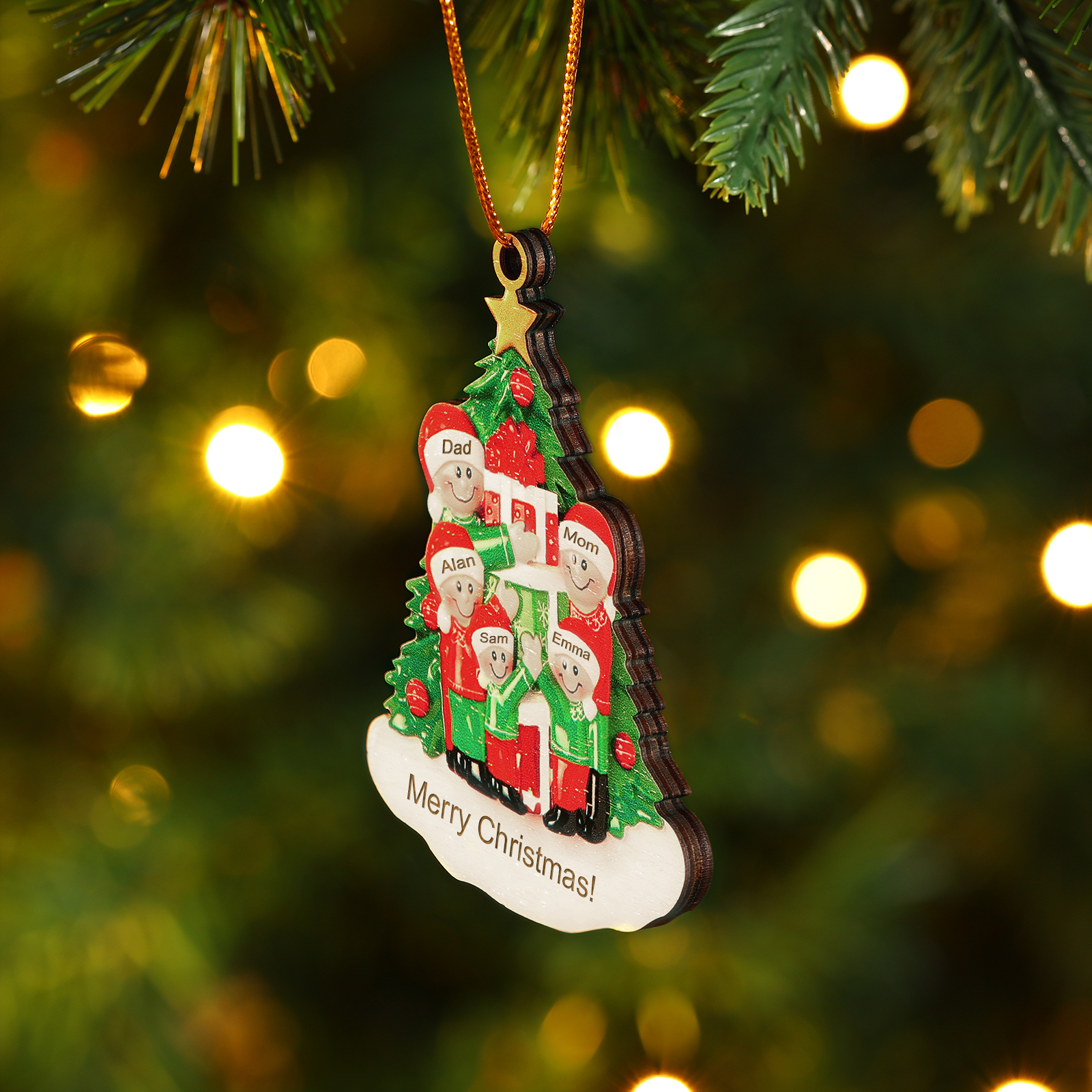 Personalised Christmas Tree with Presents Family Ornament Custom 5 Names Wood Ornament-Jessemade AU
