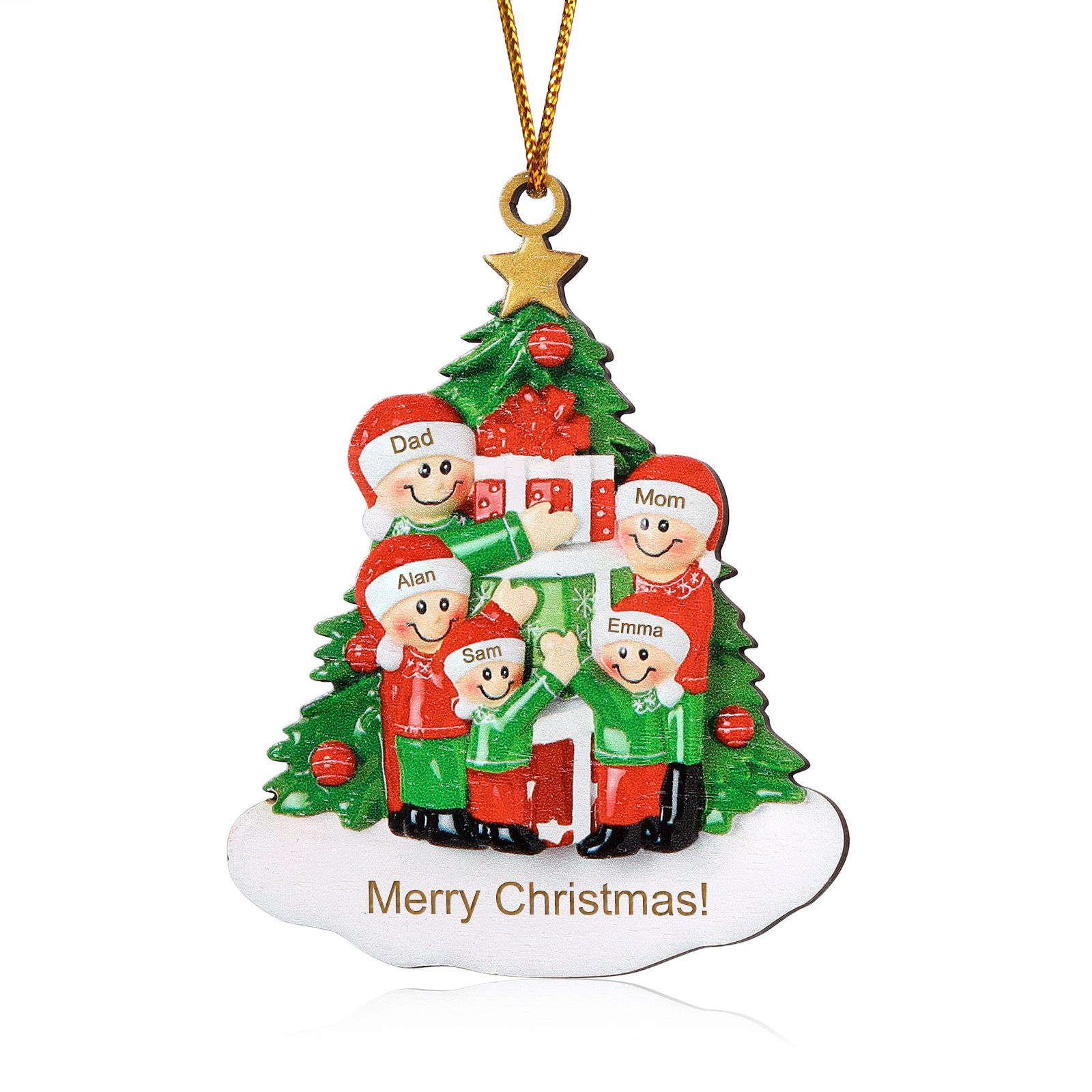 Personalised Christmas Tree with Presents Family Ornament Custom 5 Names Wood Ornament-Jessemade AU
