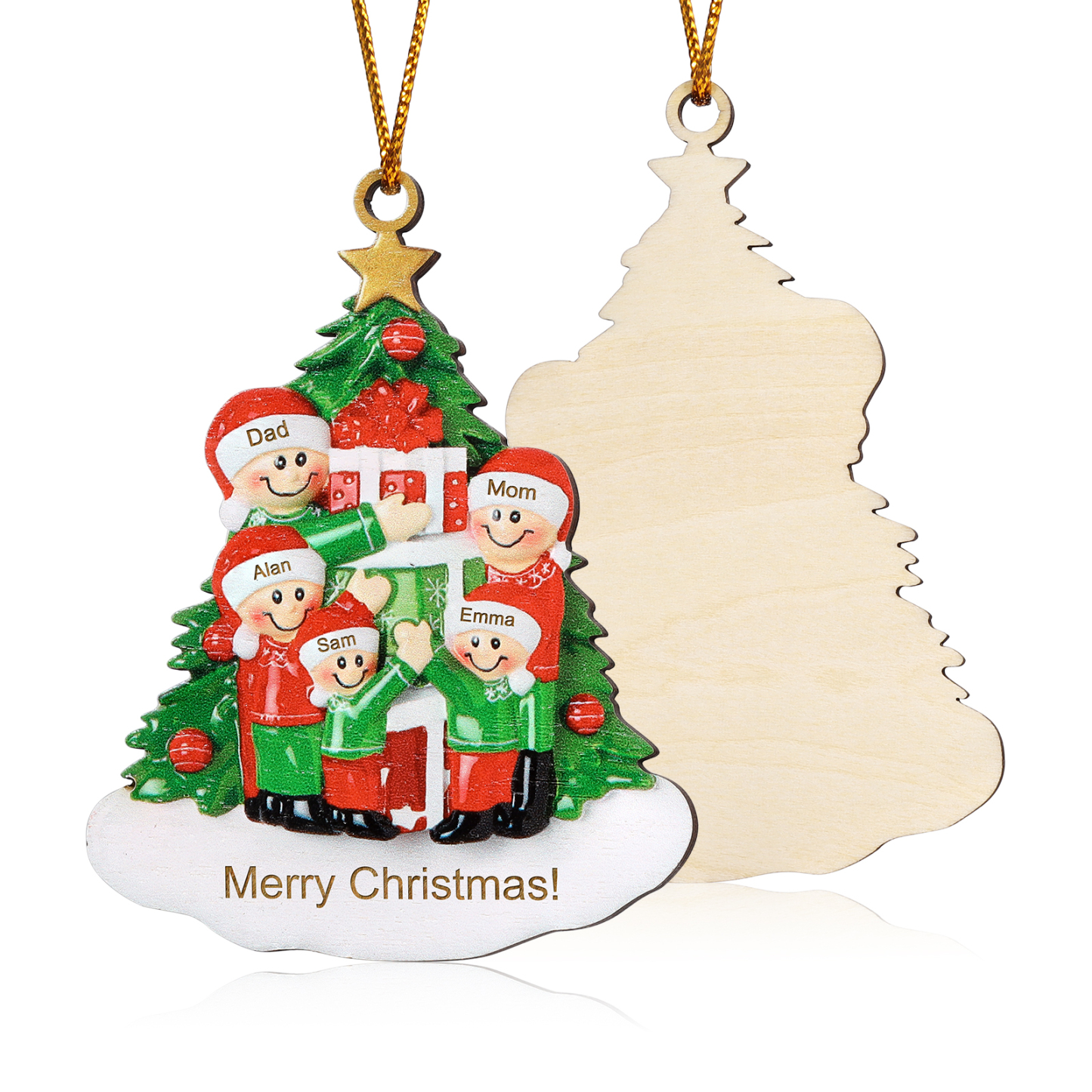 Personalised Christmas Tree with Presents Family Ornament Custom 5 Names Wood Ornament-Jessemade AU