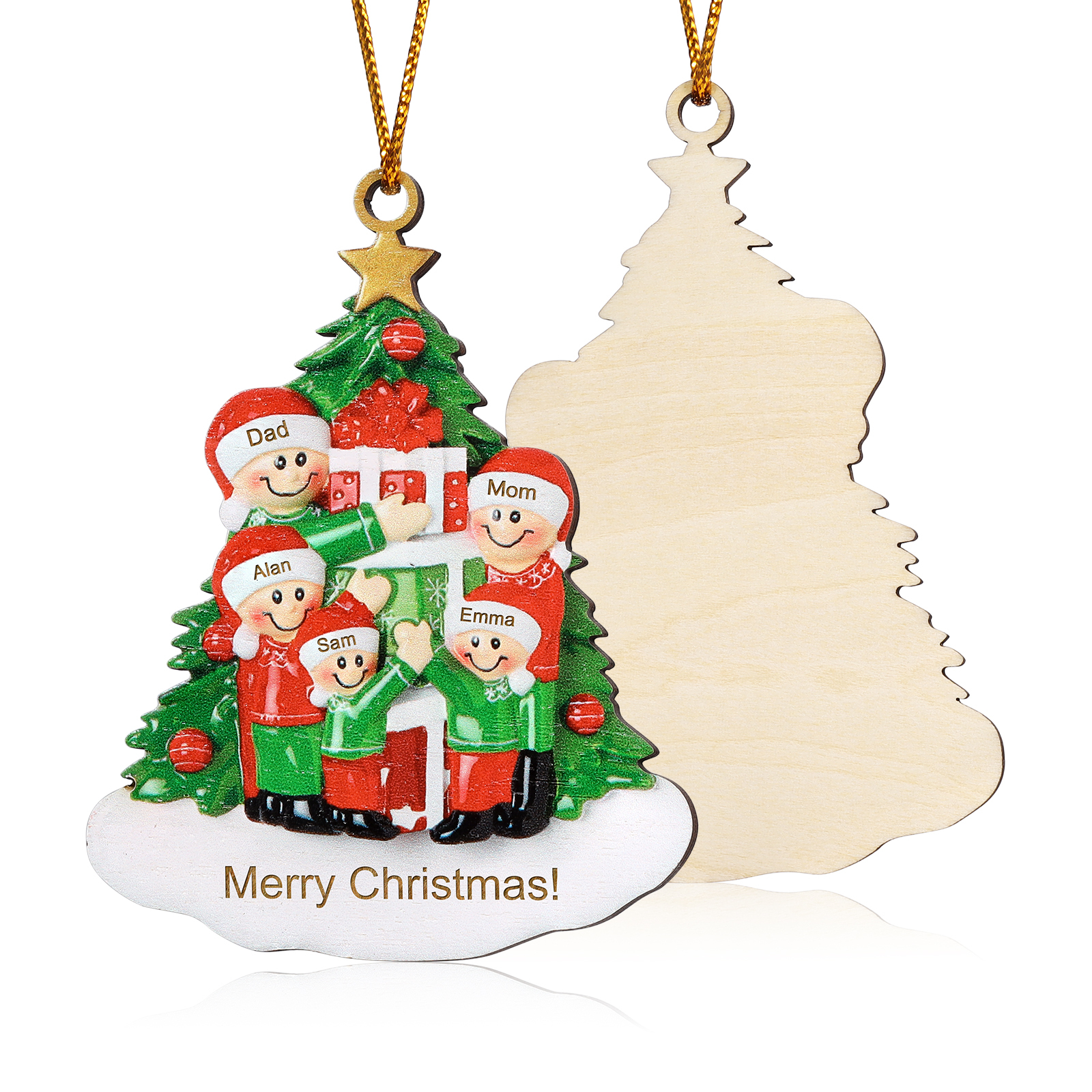 Personalised Christmas Tree with Presents Family Ornament Custom 5 Names Wood Ornament-Jessemade AU