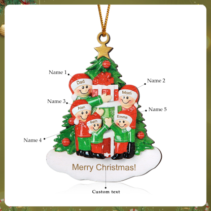Personalised Christmas Tree with Presents Family Ornament Custom 5 Names Wood Ornament-Jessemade AU