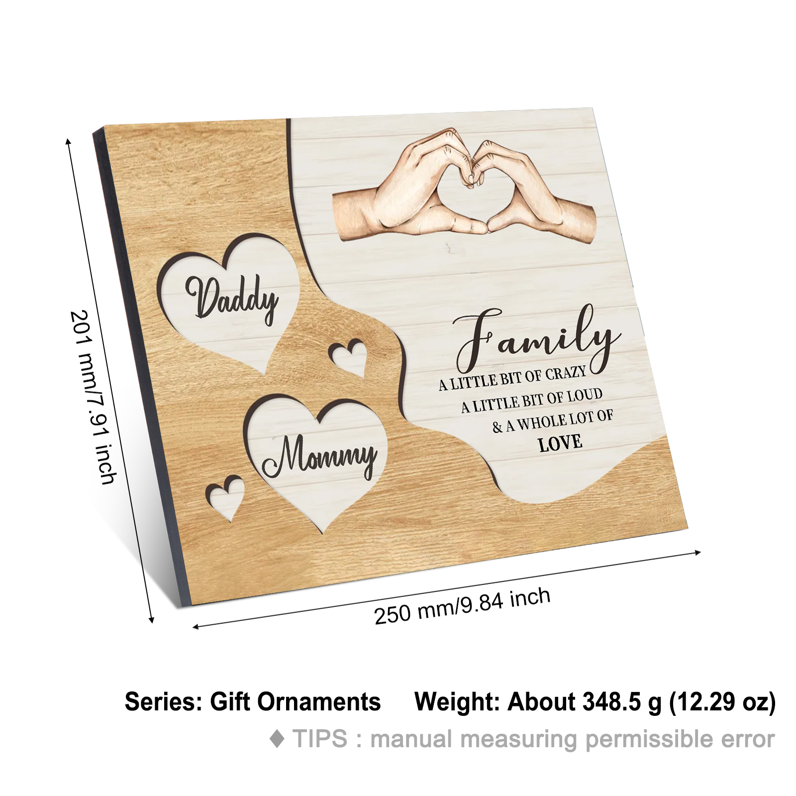 Personalised Family Wood Plaque with Heart & Hand Signs Custom Gift with 2-8 Names-Jessemade AU