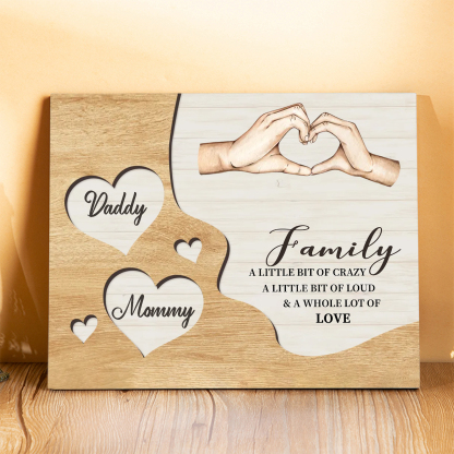 Personalised Family Wood Plaque with Heart & Hand Signs Custom Gift with 2-8 Names-Jessemade AU