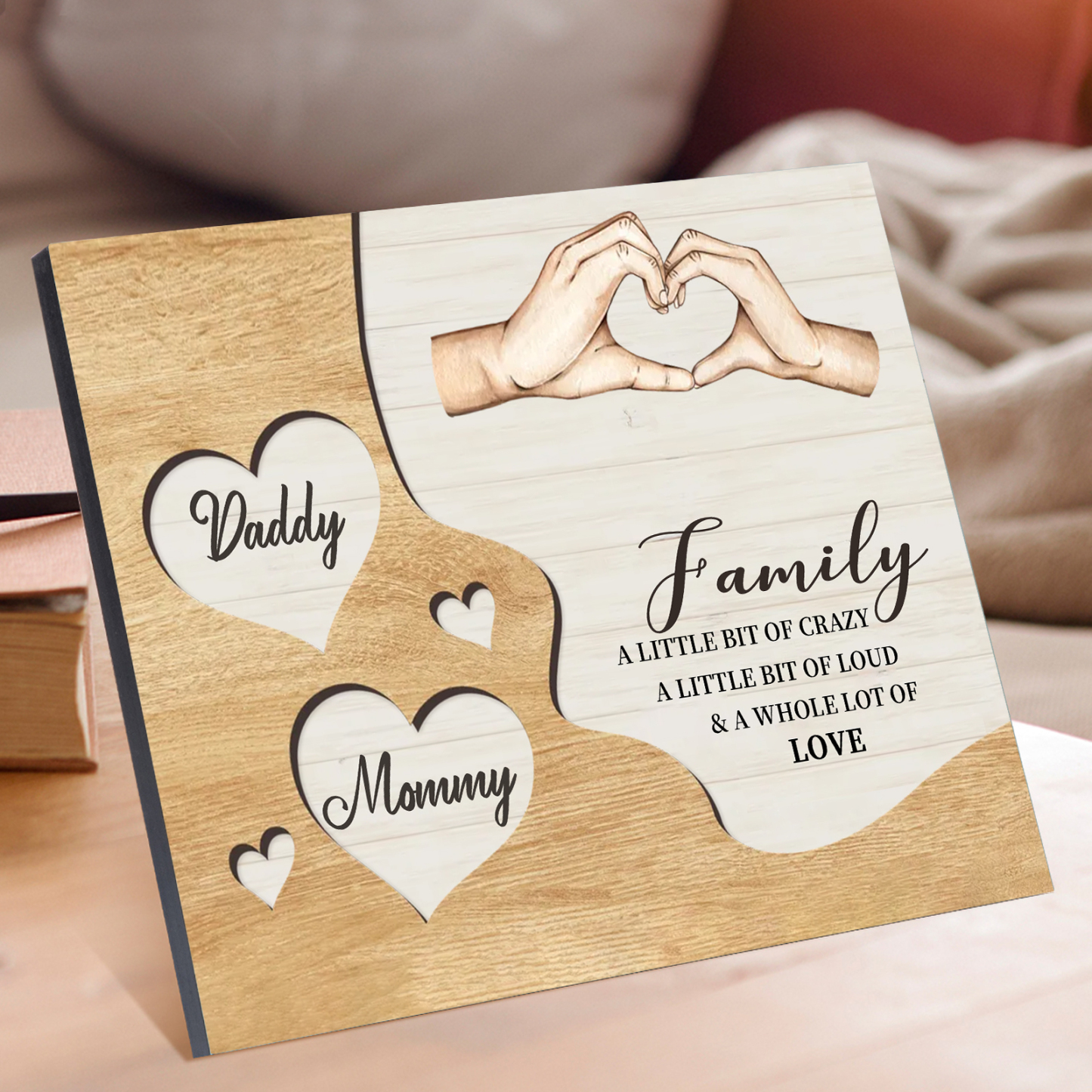 Personalised Family Wood Plaque with Heart & Hand Signs Custom Gift with 2-8 Names-Jessemade AU