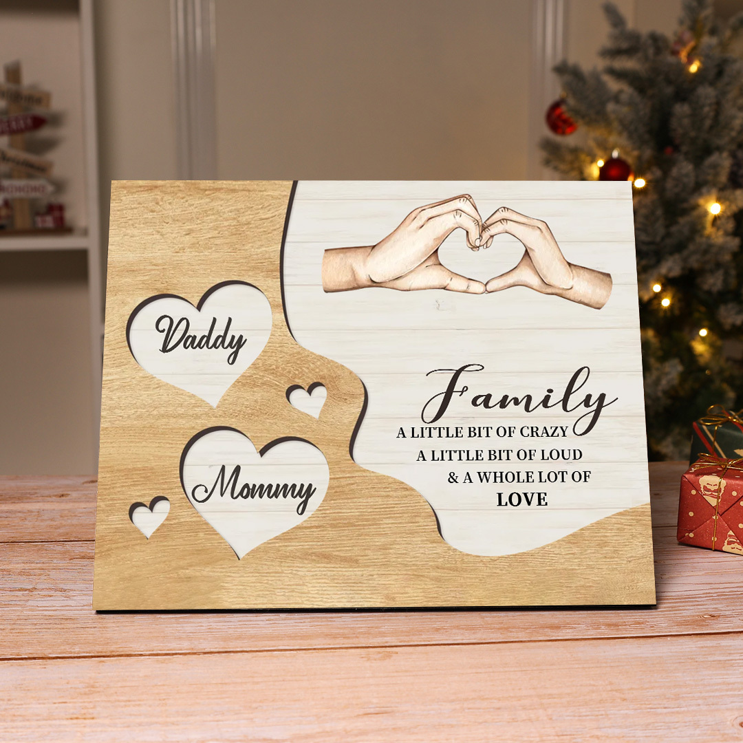Personalised Family Wood Plaque with Heart & Hand Signs Custom Gift with 2-8 Names-Jessemade AU