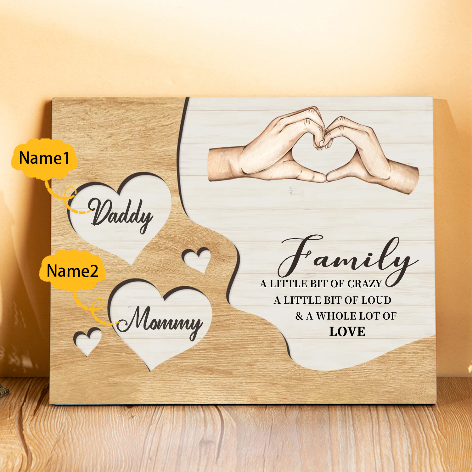 Personalised Family Wood Plaque with Heart & Hand Signs Custom Gift with 2-8 Names-Jessemade AU