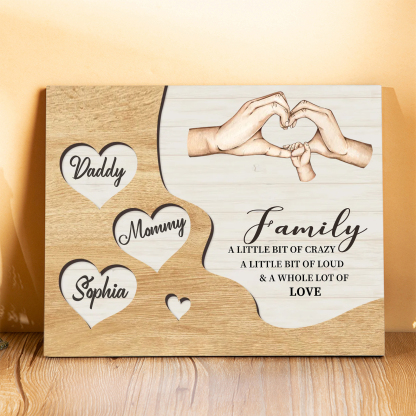 Personalised Family Wood Plaque with Heart & Hand Signs Custom Gift with 2-8 Names-Jessemade AU