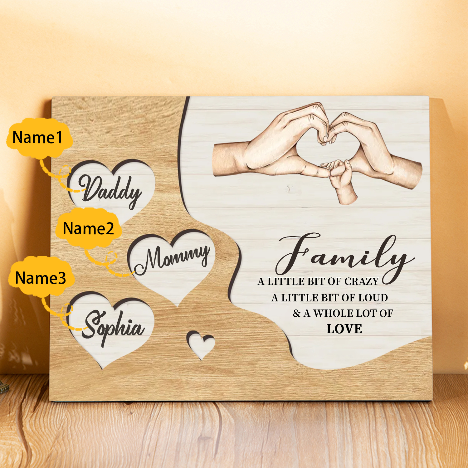 Personalised Family Wood Plaque with Heart & Hand Signs Custom Gift with 2-8 Names-Jessemade AU