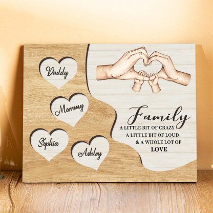 Personalised Family Wood Plaque with Heart & Hand Signs Custom Gift with 2-8 Names-Jessemade AU