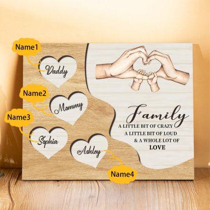 Personalised Family Wood Plaque with Heart & Hand Signs Custom Gift with 2-8 Names-Jessemade AU