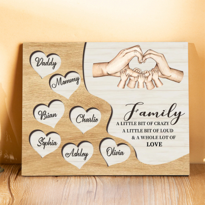 Personalised Family Wood Plaque with Heart & Hand Signs Custom Gift with 2-8 Names-Jessemade AU