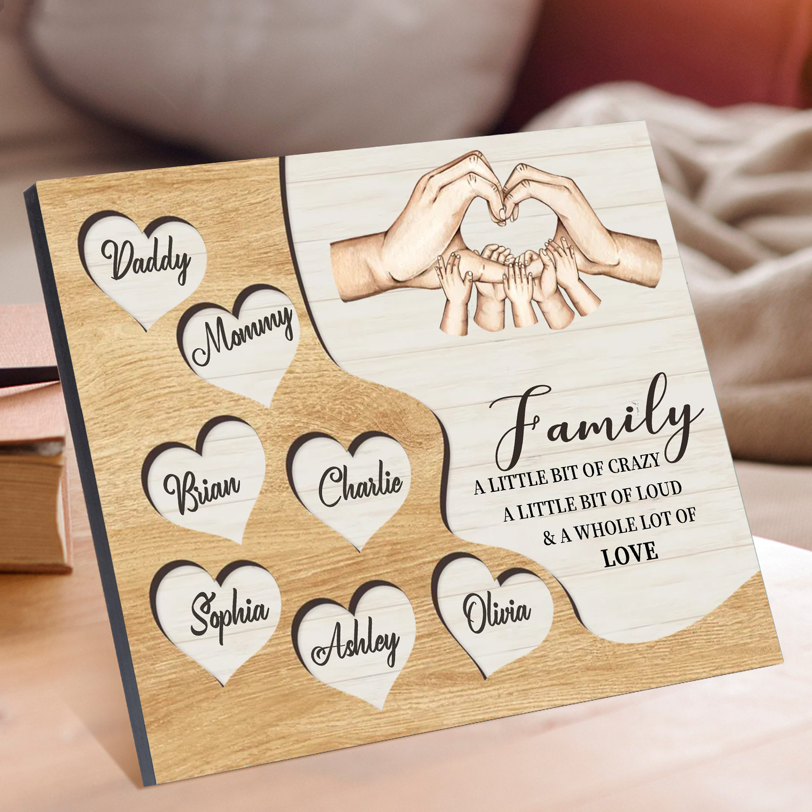 Personalised Family Wood Plaque with Heart & Hand Signs Custom Gift with 2-8 Names-Jessemade AU