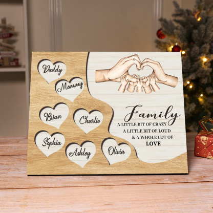 Personalised Family Wood Plaque with Heart & Hand Signs Custom Gift with 2-8 Names-Jessemade AU
