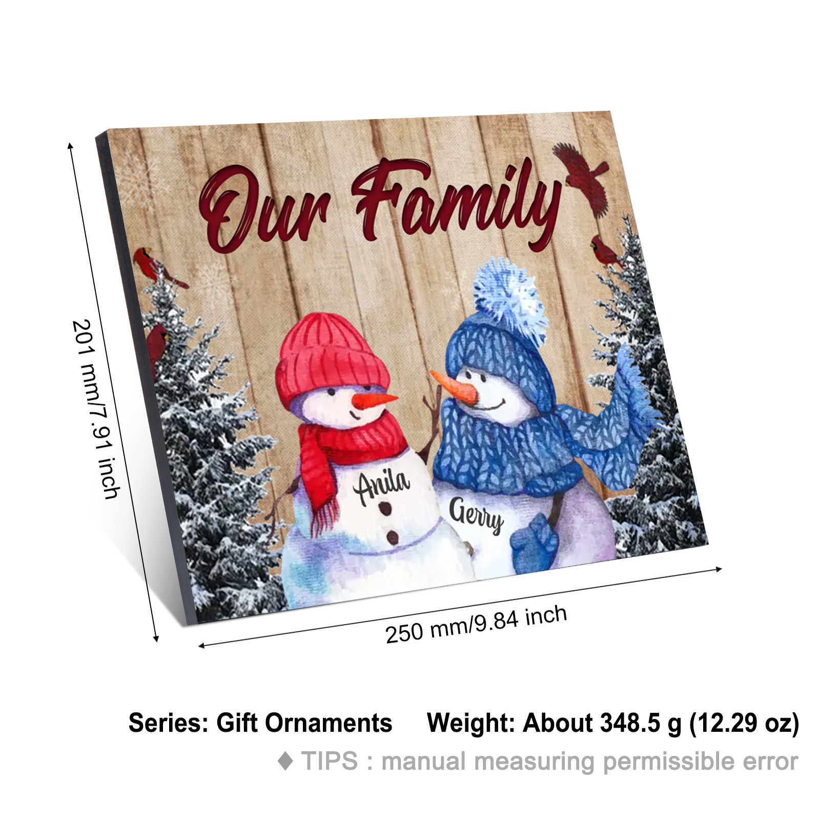 Personalised Christmas Snowman Family Wood Plaque Customizable Wood Frame with 1-8 Names-Jessemade AU