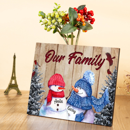 Personalised Christmas Snowman Family Wood Plaque Customizable Wood Frame with 1-8 Names-Jessemade AU