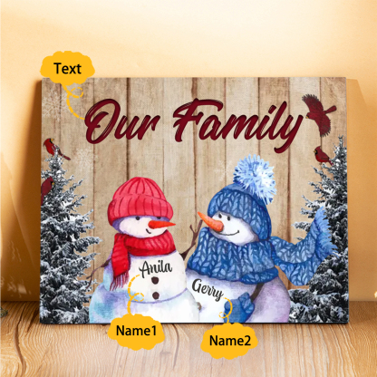 Personalised Christmas Snowman Family Wood Plaque Customizable Wood Frame with 1-8 Names-Jessemade AU