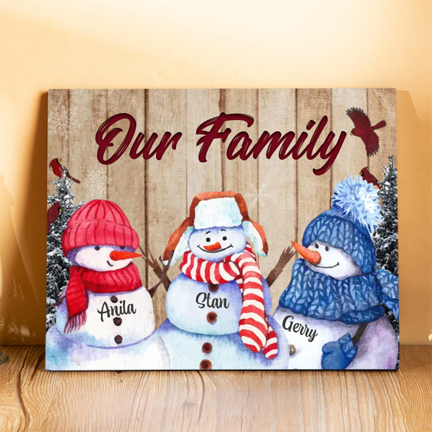 Personalised Christmas Snowman Family Wood Plaque Customizable Wood Frame with 1-8 Names-Jessemade AU