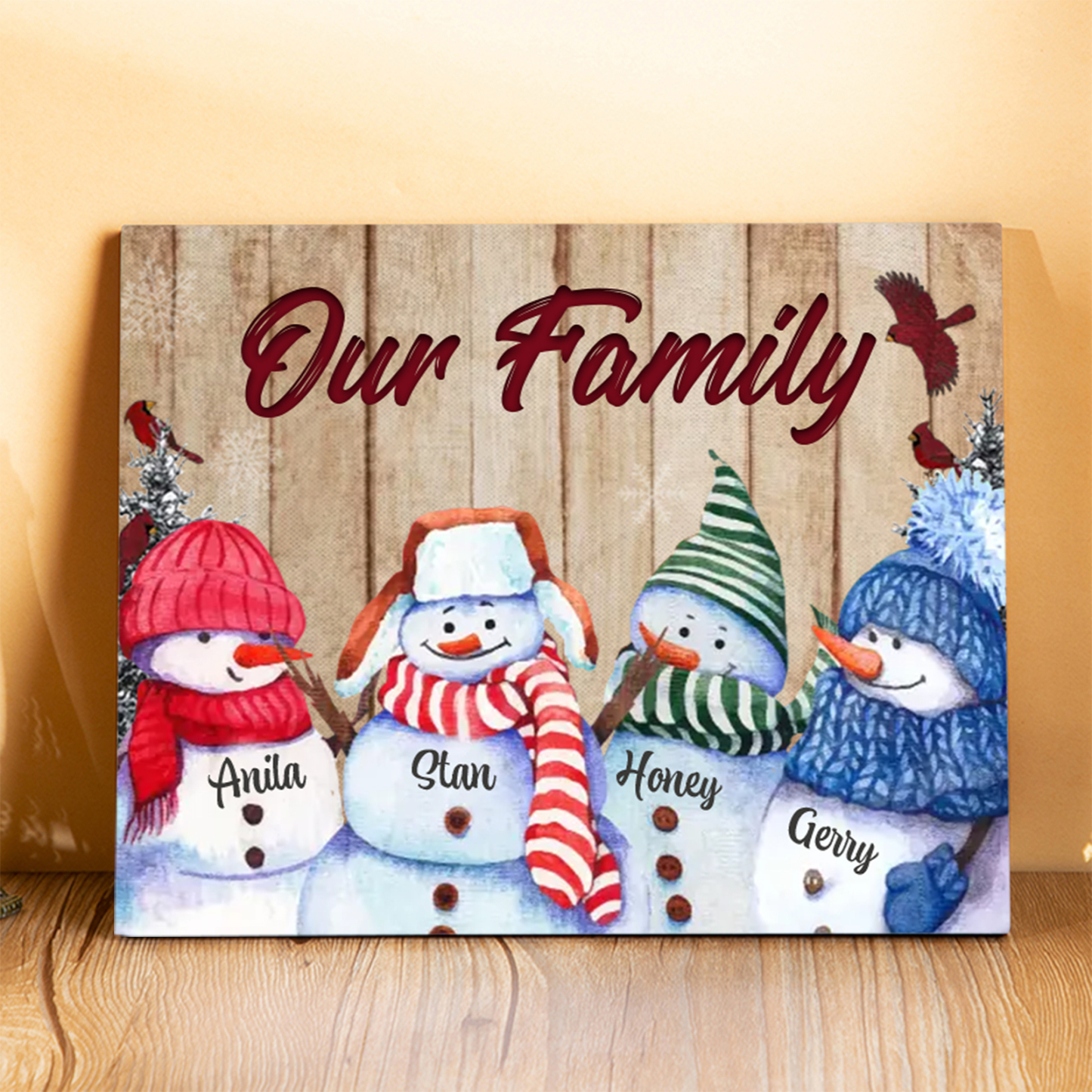 Personalised Christmas Snowman Family Wood Plaque Customizable Wood Frame with 1-8 Names-Jessemade AU